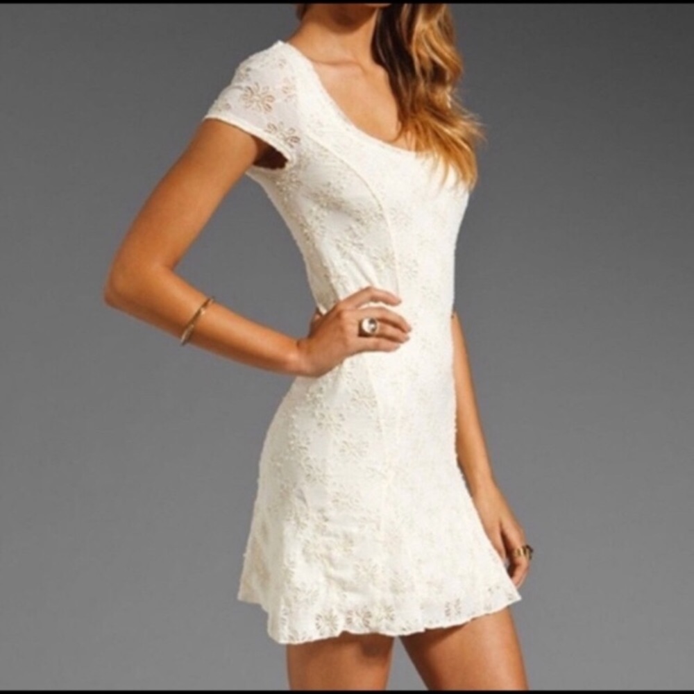 Free People Daisy Godet Dress Ivory Stretch Lace Medium